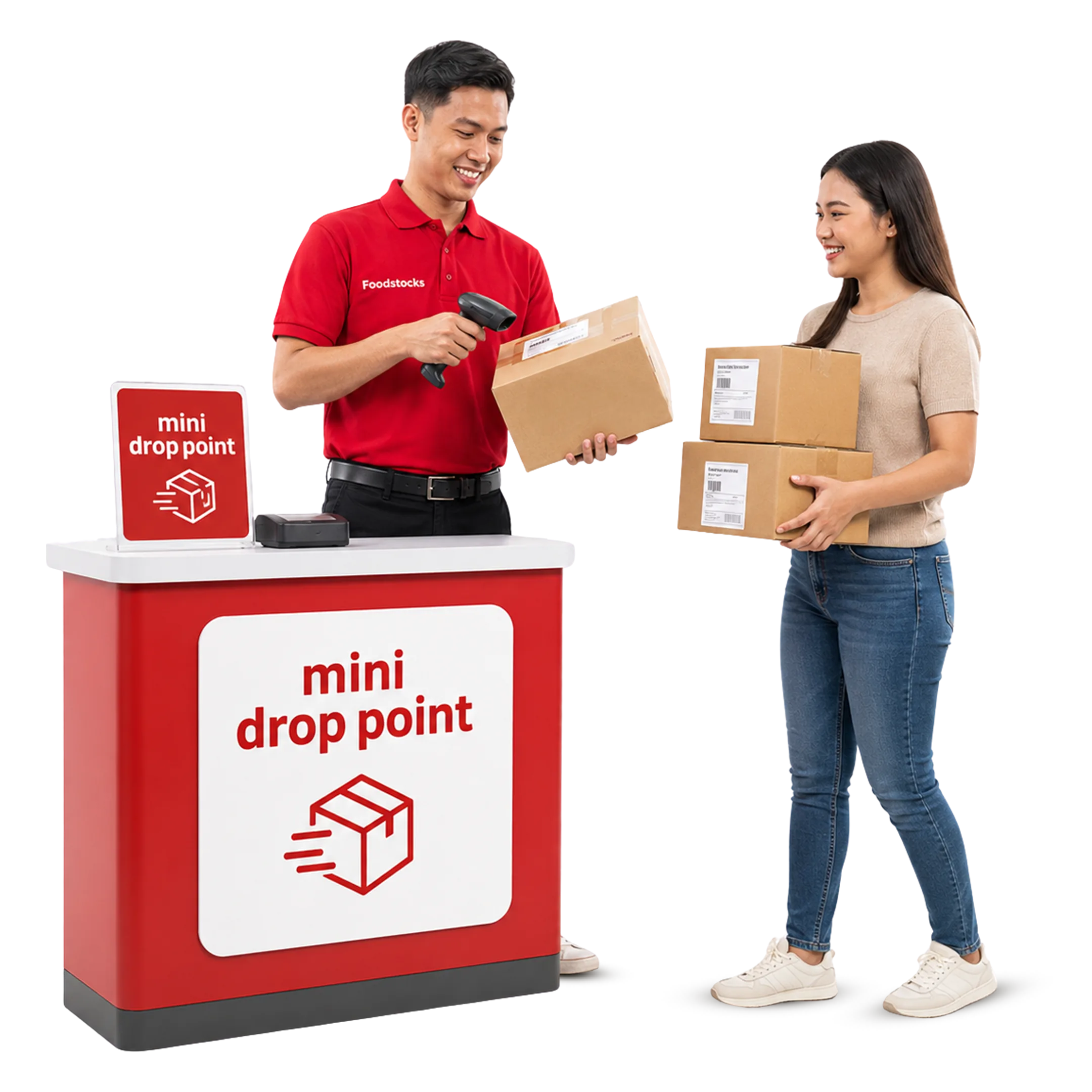 Petugas Foodstocks memindai paket pelanggan di layanan Mini Drop Point.