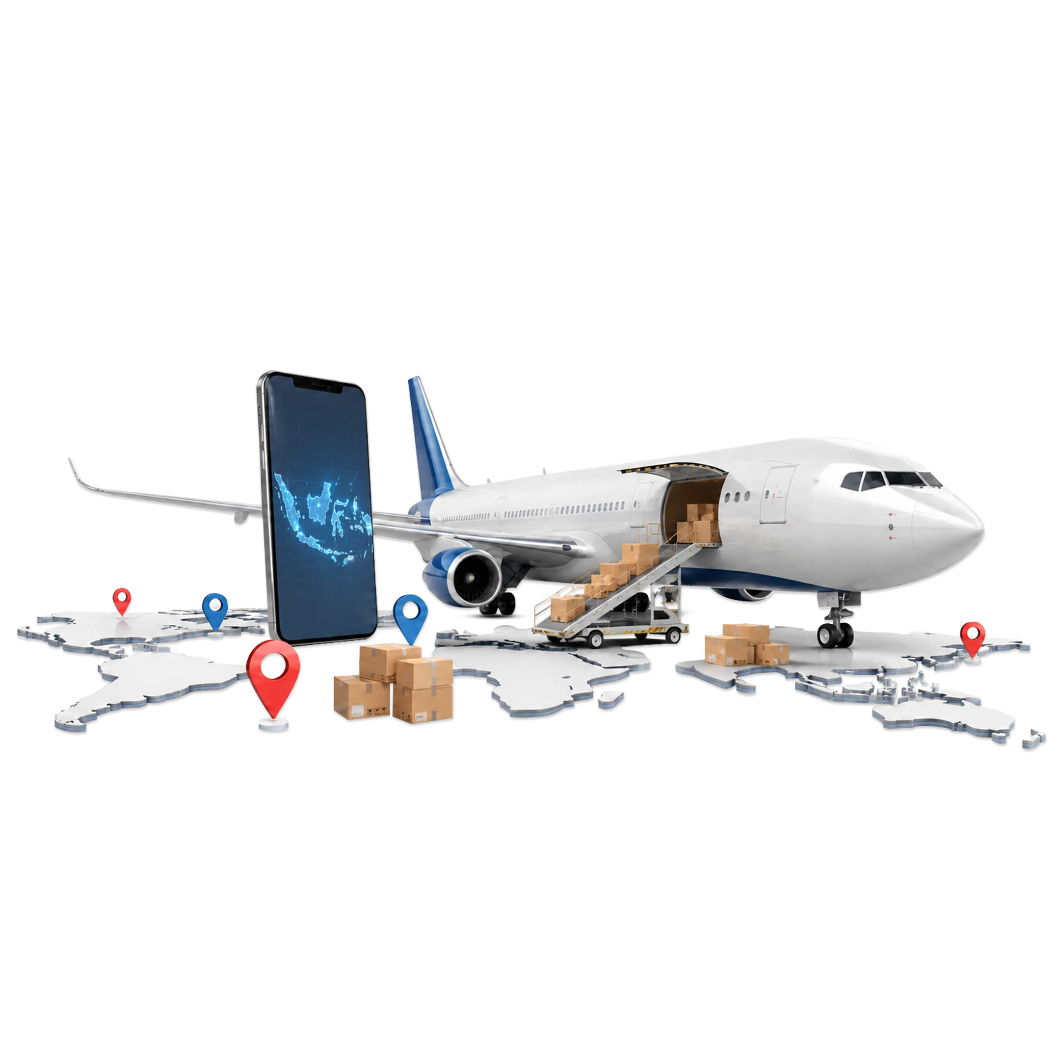 Jaringan logistik udara dan pelacakan distribusi melalui perangkat mobile.