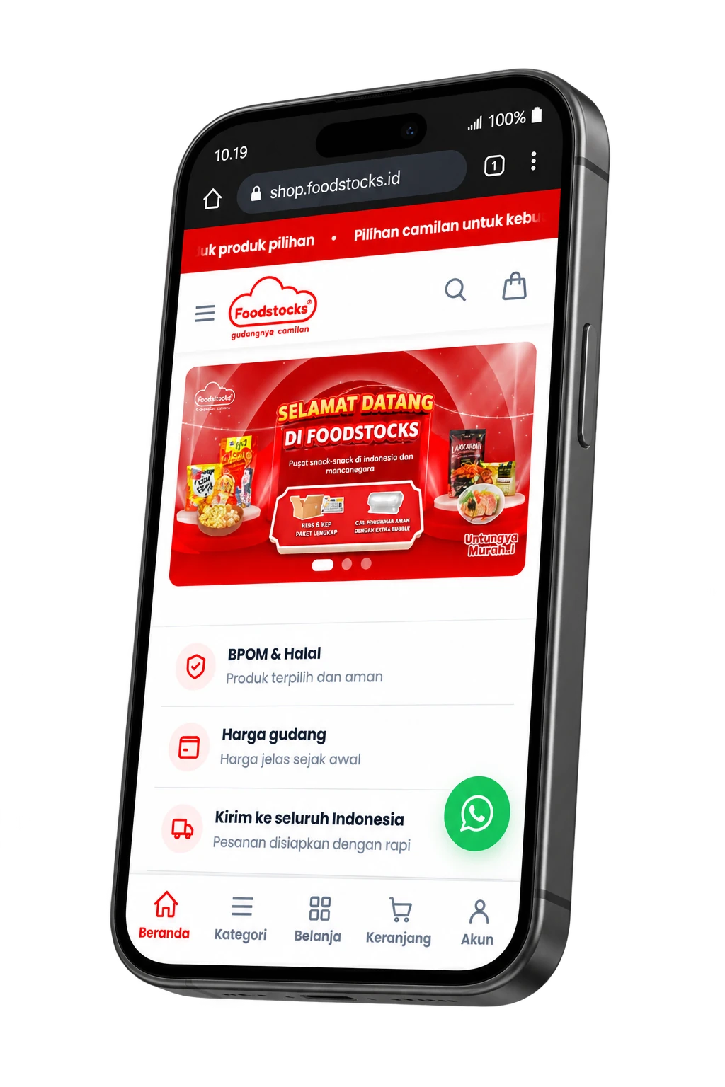 The Foodstocks Online Catalog shown on a smartphone screen.