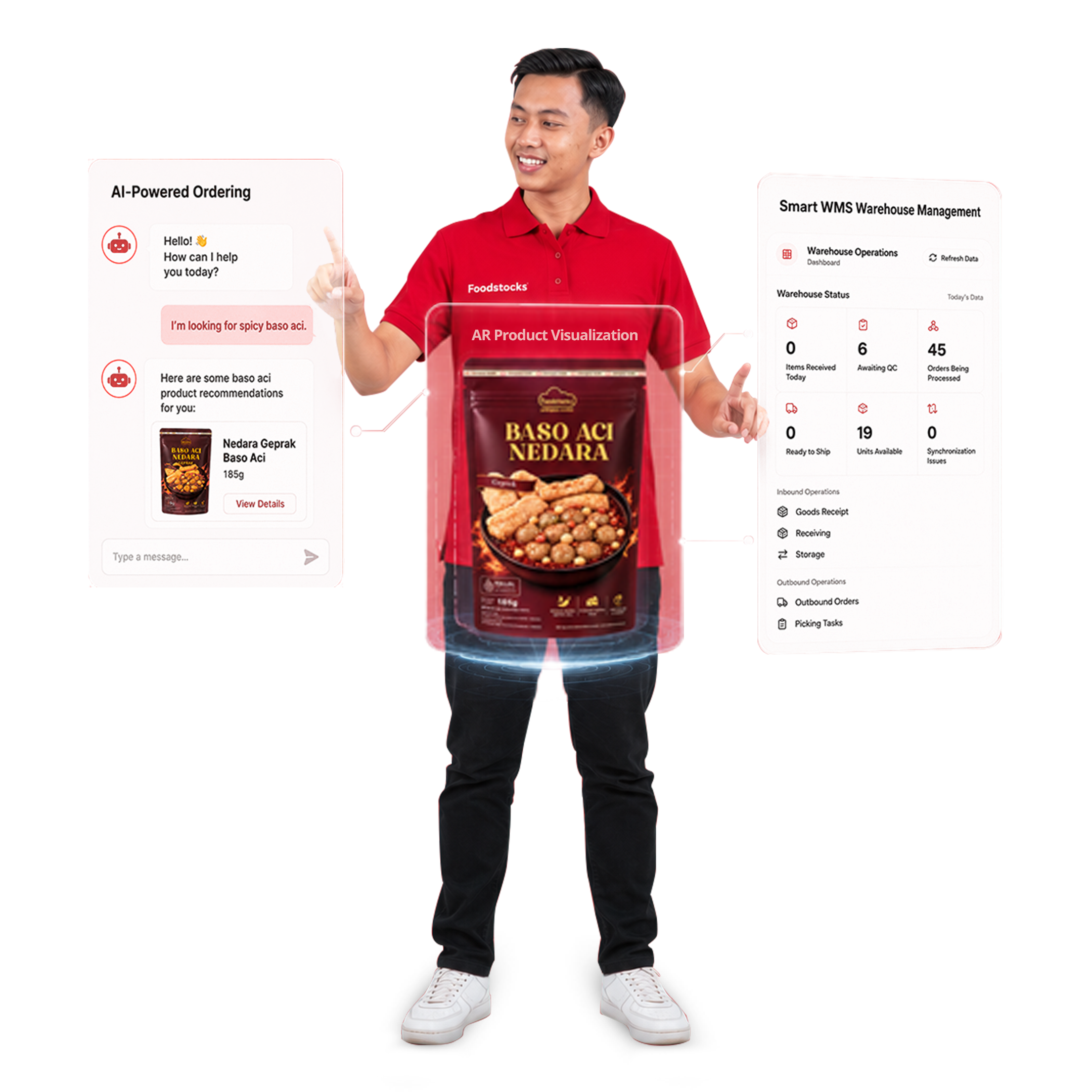 The Foodstocks team operates AI ordering, AR visualization, and Smart WMS.